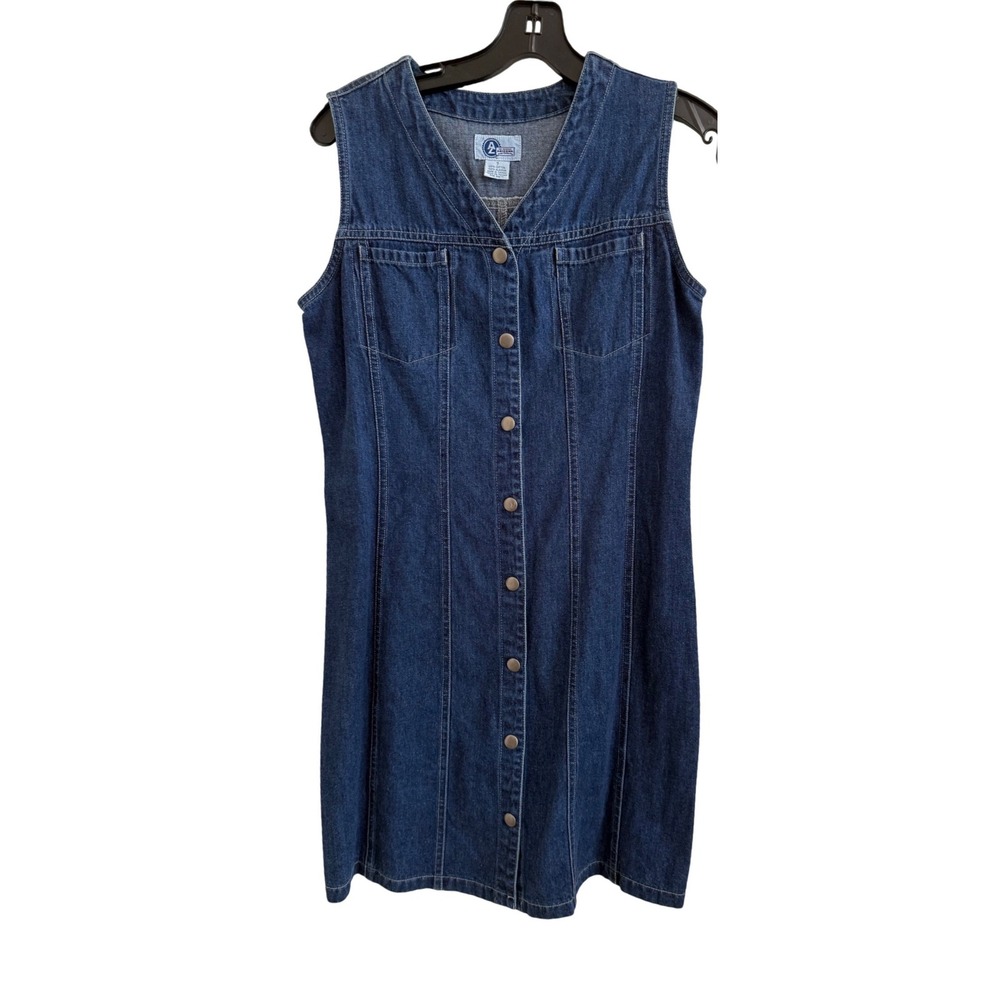 Arizona Jean Co Vintage 90s Denim Button Front Shift Dress Blue Sleeveless Mini